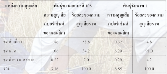 ความสูญเสียเฉลี่ยจากการเก็บเกี่ยวข้าว 